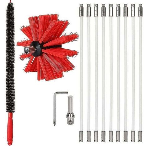Kit de ramonage de cheminée professionnel 3,6m – Brosse nylon réglable 100mm – 9 tiges flexibles 410mm pour nettoyage efficace (1/5)