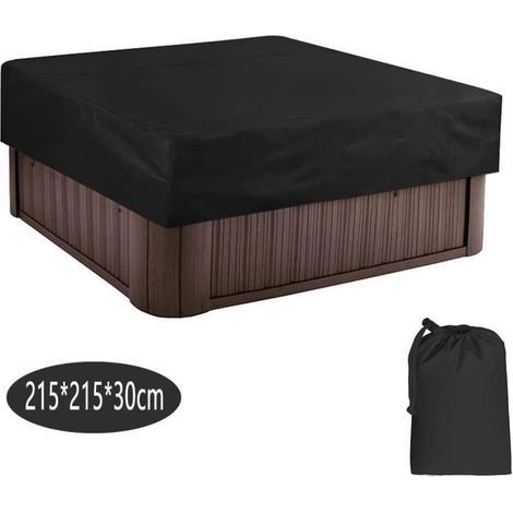 (Noir)Bache d'extérieur pour Spa Housse de Bain à Remous Carrée Etanche Couverture de Spa en Tissu Polyester 190T, noir , 215x215x30cm (1/4)
