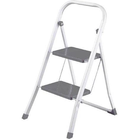 Perel Escalera Plegable, 2 peldaños, Plegable, Escalera doméstica con asa Alta, Patas Antideslizantes y Perfil Antideslizante en los Dos peldaños, Acero Lacado, protección antivuelco, tamaño de los