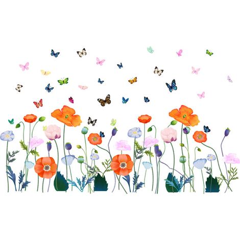 Sticker Mural - Fleurs Et Papillons - Pour Vitre Porte Mur Lisse - Décoration Intérieure Salon Chambre - 1 Pièce (1/5)