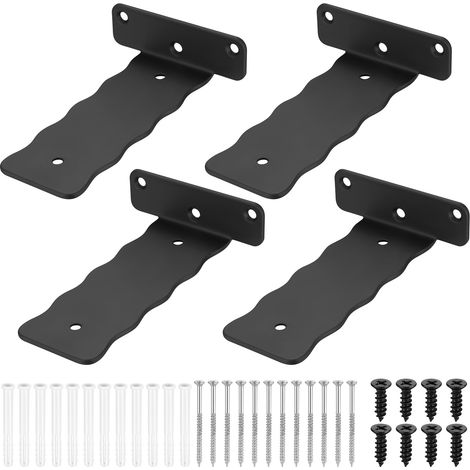 4 Pièces Equerre Etagere Murale, 150mm Équerre Étagère Flottants, Support Etagere Murale Industrielle, Supports d'étagère Muraux en Métal, Etagere Murale Fixation Invisible, Supports en L, Noir (1/5)