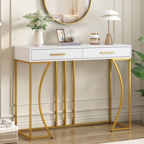 FLASIDU - Table console - Panneaux de fibres de haute qualité - 110×32×85 cm - 2 tiroirs - Charge maximale : 60 kg - Convient aux salons et aux entrées (1/5)