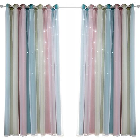 53 Inch Double Layer Polyester Blackout Curtains (Pink 53" W x (1/2)