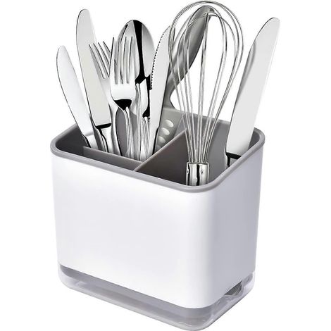 Égouttoir à couverts, 3 compartiments compacts pour couverts, gris, pour fourchettes, couteaux et cuillères-AquaForge (1/5)