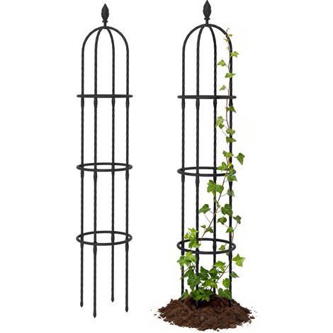 Ensemble de 2 treillis de jardin, obélisque de 174 cm, treillis en acier, support amovible pour plantes grimpantes et rosiers