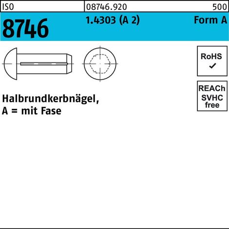 ISO 8746 Halbrundkerbnägel, mit Fase 1.4303 2 x 3 rostfreiei A 2 S 400 Stk (1/2)