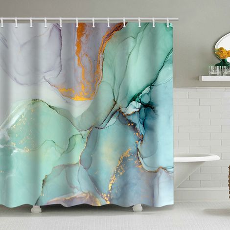 Duschvorhang mit Marmormuster (180 x 180 cm), bedruckter, wasserdichter Stoffduschvorhang, Duschvorhang aus Polyester mit geometrischem Muster, inklusive 12 Haken.