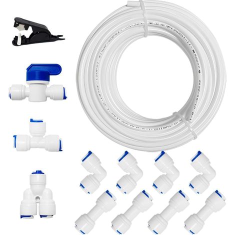 Universal 10m OD RO 1/4" (6.35mm) Water Filter Connection Kit with Hose Cutter Quick Connector I+L+T+Y Shape Quick Connector In-Line Shut-off Valve (1/5)