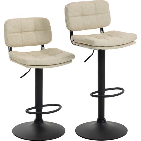 Lot de 2 tabourets de bar Vintage rembourrés - pivotants, réglables en hauteur - repose-pieds - simili cuir crème (1/5)