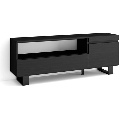 Skraut Home - Mueble TV, Televisión, Muebles de salón, almacenaje, 150x57x35cm, Para TV hasta 65", Diseño industrial, Estilo Moderno, Negro (1/5)
