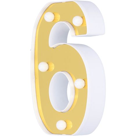 Guirlande lumineuse décorative LED dorée en forme de chiffre 6, idéale pour les demandes en mariage, les fêtes, les anniversaires, les fêtes d'anniversaire et les déclarations d'amour. Le chiffre 6 es (1/5)
