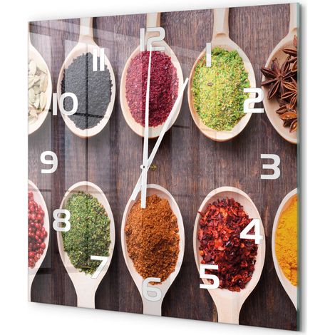 Grande Horloge Murale Carrée pour Salon Verre Trempé Silencieuse Décoration Moderne Épices colorées 60x60 cm (1/5)