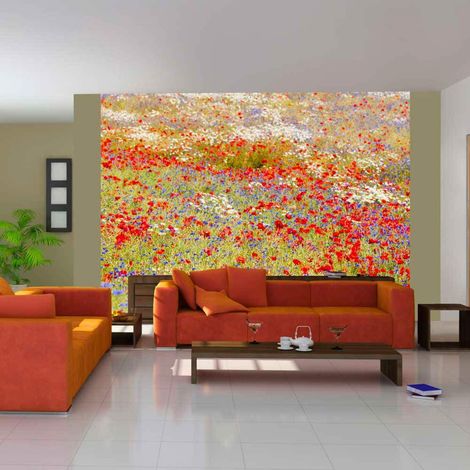 Papier peint prairie : coquelicots, bleuets... - 250 x 193 cm (1/4)