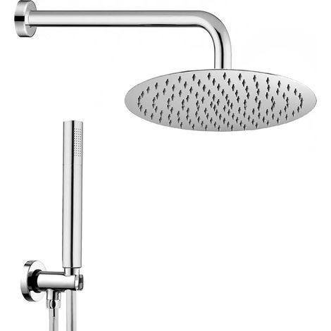 Set doccia tondo ottone completo di soffione acciaio inox 25 cm e set doccetta (1/5)