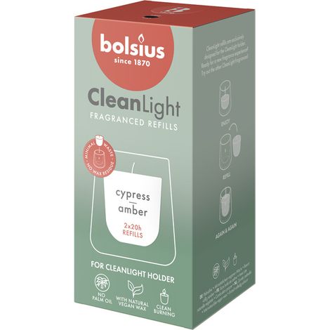 Bolsius Cleanlight Duft-Nachfüller 2er Pack Zypresse & Bernstein Duftkerze