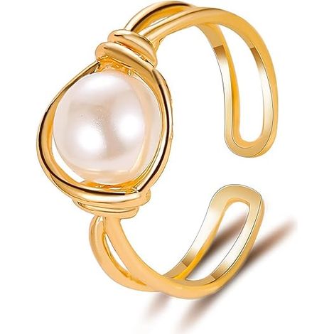 Bague perle vintage pour femme, empilable, bague perle ouverte tendance, bague perle personnalisée, bijou de bal, cadeau idéal (1/5)