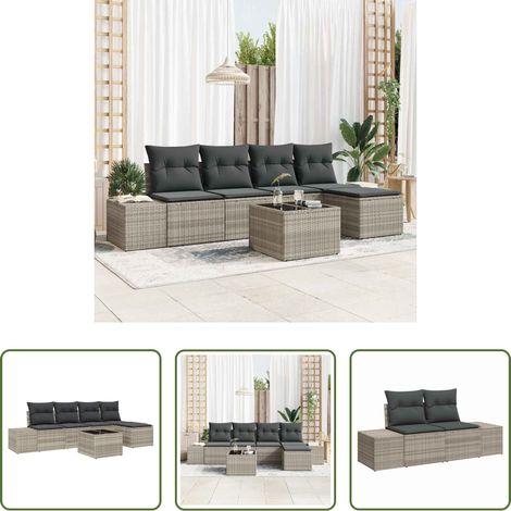 vidaXL Poly Rattan - Sofa Set mit Kissen 6 pcs Hellgrau Poly Rattan (1/5)