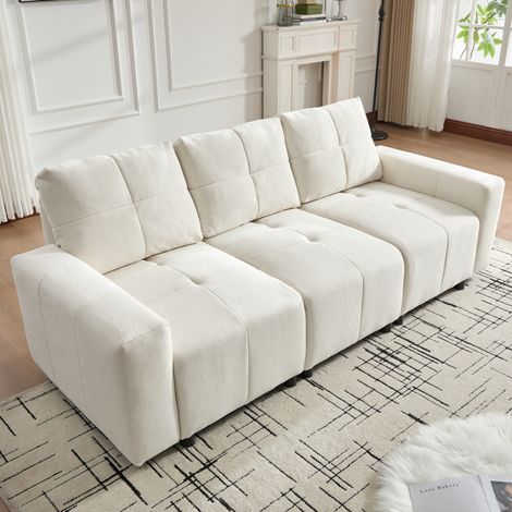 Divano dritto modulare 213x94x84 cm in ciniglia beige con funzione letto, per piccoli soggiorni (1/5)