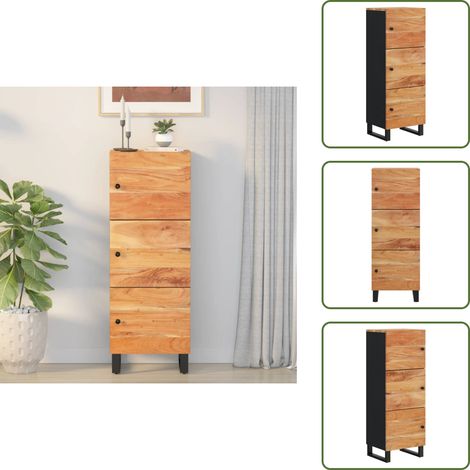 The Living Store Buffet avec 3 portes 40x33x110 cm bois massif d'acacia et fer - Buffet en bois d'acacia (1/5)