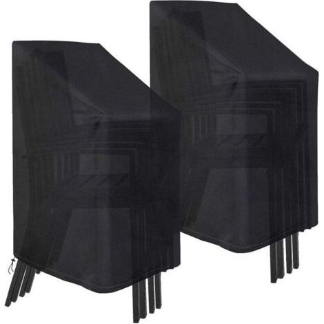 Lot de 2 housses de chaises de jardin empilables imperméables, coupe-vent et résistantes en tissu Oxford 210D 75 x 75 x 120 cm (noir) (1/5)