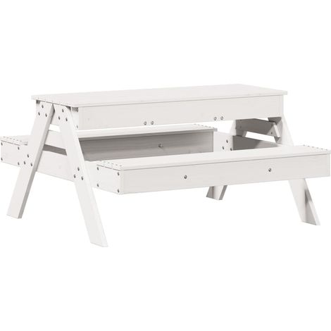 Picnic Table with Sandpit for Kids White Solid Wood Pine vidaXL