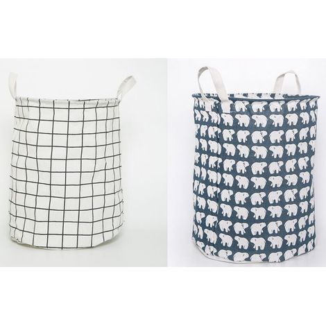 2X Panier à linge pliable en coton et lin - 33 x 33 x 43 cm