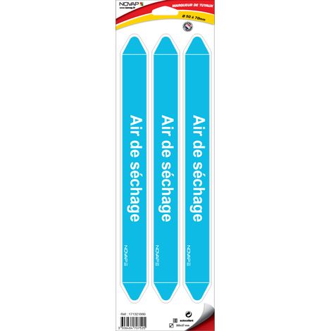 Planche de 3 marqueurs de tuyauterie 355 x 37 mm pour Ø 50 à 70 mm - Air de séchage - 4707525