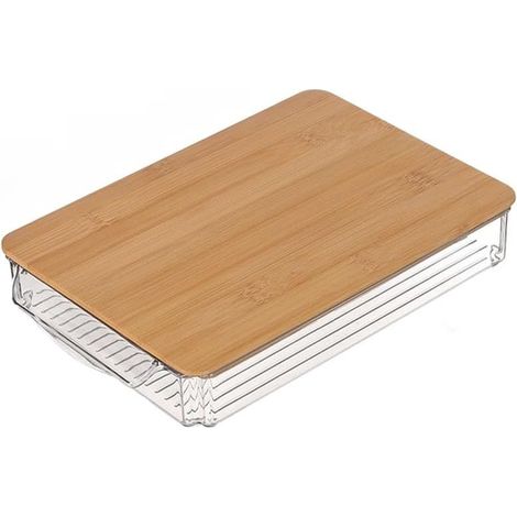 Organiseur Transparent pour Fruits Légumes Organiseur Transparent(30 20 5cm) Matériau PET pour robuste, design transparent, couvercle pour bois, planche intégrée, rangement optimisé (1/5)