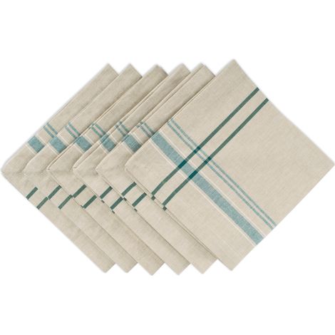 Dessus de Table 100% Coton Rayures françaises, Bleu Sarcelle, Napkin (1/5)