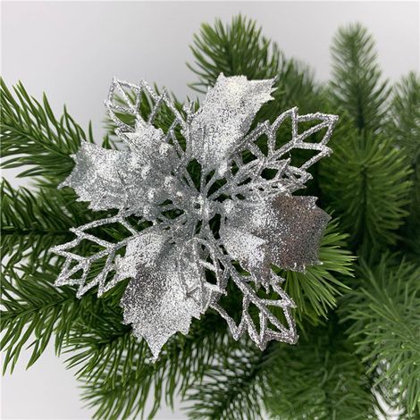 10 künstliche Weihnachtsblumen mit Glitzer, Weihnachtsdekoration (1/5)