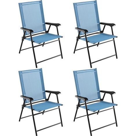 Set di 4 sedie pieghevoli da giardino con braccioli e struttura in metallo, Sedie portatili da esterno Blu (1/3)
