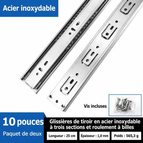 Coulisses de tiroir à billes en acier inoxydable 3 sections 10 pouces 25 cm 4510 10 25cm 25 × 2 × 2 cm 569 g – Livraison gratuite
