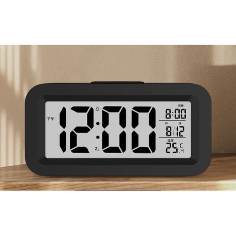 Réveil Digital Réveil Matin, Horloge Numérique Réveil à Pile Silencieux pour Enfants Adultes Grand écran LED Température Calendrier(Noir) (1/5)