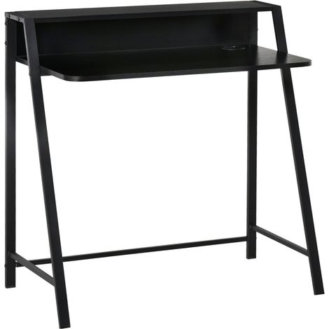 Computertisch aus MDF mit Ablage und Kabeldurchführung, schwarzes Metallgestell 84x45x85 cm (1/5)