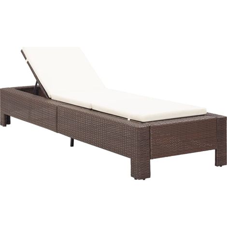 vidaXL Lettino Prendisole con Cuscino Marrone in Polyrattan (1/5)