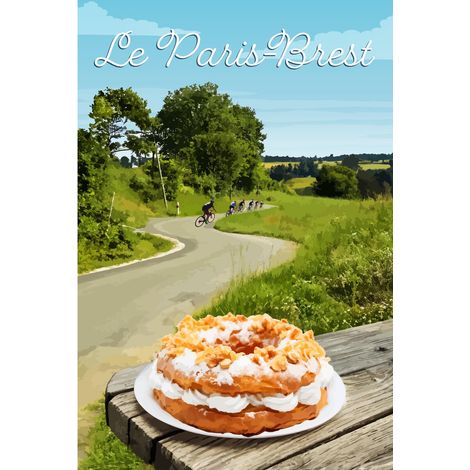 Tableau sur toile illustration Paris-Brest en vélo 30x45 cm - Impression sur Toile Murale Décorative - Image imprimée en HD sur Toile - Toile sur Châssis en Bois FSC - Fabriqué en France