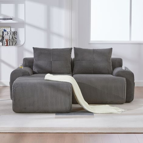 Canapé modulable 2 places 200x174x80 cm en tissu côtelé gris foncé avec pouf et rangement - CHICFURN (1/5)