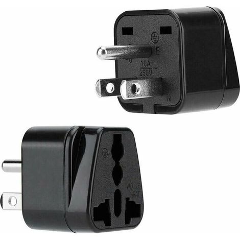 2X Adapteur de Prise en Noir – Set de 2 Pièces Type B Adaptateur de Voyage pour Prise en Courant pour Allemagne, Italie, Espagne, France – Convertisseur Appareil de Conversion (1/4)