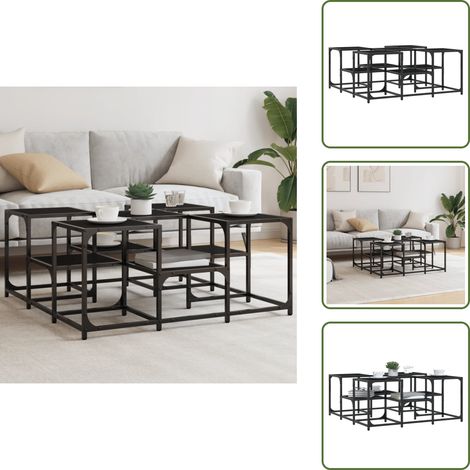 The Living Store Table basse noir 91x91x40 cm bois d'ingénierie - Table Basse - Meuble Salon - Table D'appoint - Table Industrielle - Design Moderne (1/5)