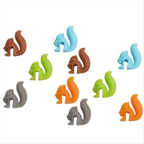 Lot de 10 mignon squirrel forme silicone tasse hanger outil thé sac support tasse à thé clip tasse à thé décoration (1/5)