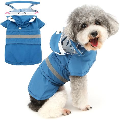 1 Manteau de pluie chien, imperméable, capuche transparente, bandes réfléchissantes, trou pour laisse, taille M (1/5)