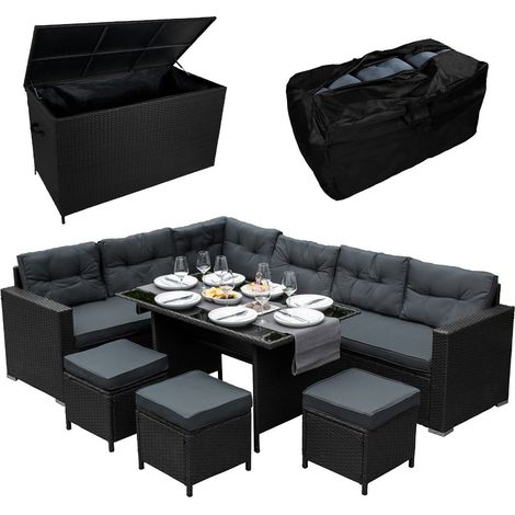Rattan Corner Set & Storage Box - Black (1/5)