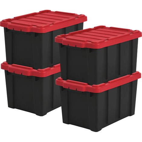 Iris Ohyama 4 Cajas de Organización de Alta Resistencia, 21L, Rojo, Compacto, Duradero, Apilable, para Garaje, Estantes, Mudanza, Plástico, Utilidad, Herramientas, DDSKT-210