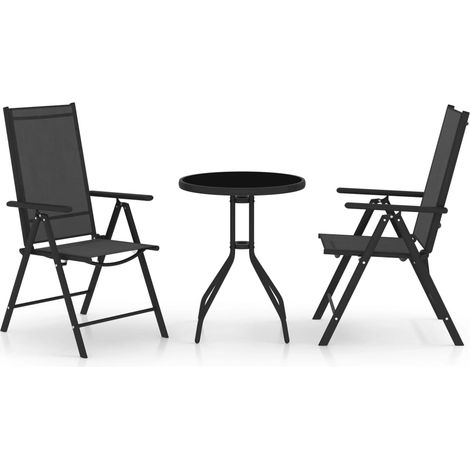 3-tlg. Bistro-Set Aluminium und Textilene Schwarz