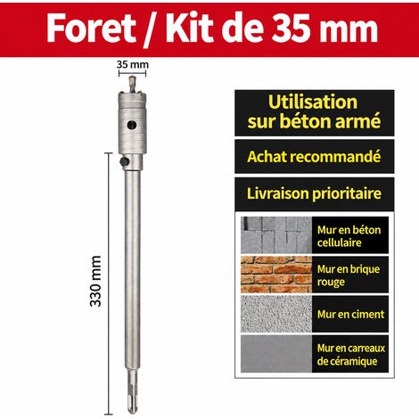 Scie trépan béton set 35 mm à emmanchement carré pour tuyau 3/4 pouce (tube 6/8) pour perforateur 1 g – Livraison gratuite (1/4)