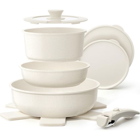 Batterie de Cuisine Induction Antiadhésive - Blanc, 9 Pièces (1/5)