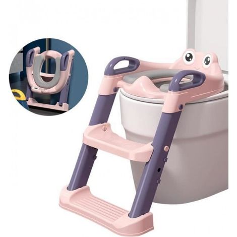 Siège Toilette Enfant avec Échelle,Réducteur de WC pour Enfants Anti-dérapant,Pliable et Réglable,Reducteur de Toilette Bébé,Rose (1/4)