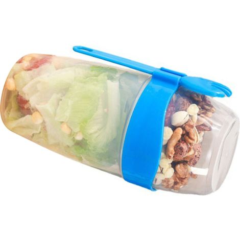 Tasse à Salade avec Support à Vinaigrette 1070 ML PP Portable Céréales Yaourt Parfait Récipient Couvercle et Fourchette pour Petit Déjeuner Déjeuner Bleu (1/5)