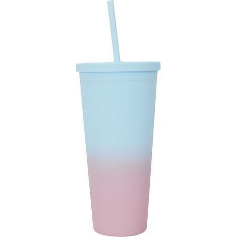 Gobelet à paille en PP tie-dye 700 ml bleu et rose (1/3)