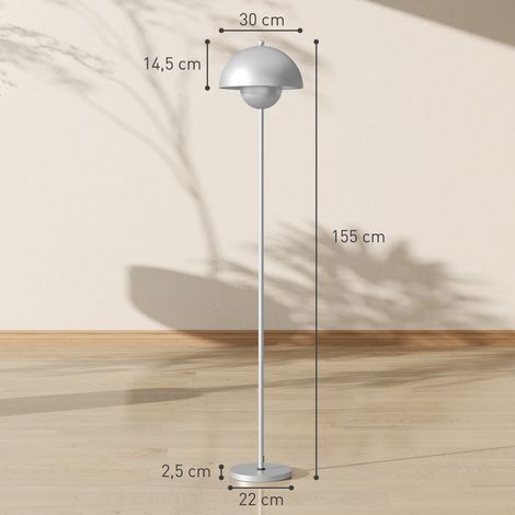 Lampada da terra moderna per soggiorno con paralume a ciotola, interruttore a pedale, attacco E27 (lampadina non inclusa), Ø30x155 cm, argento.